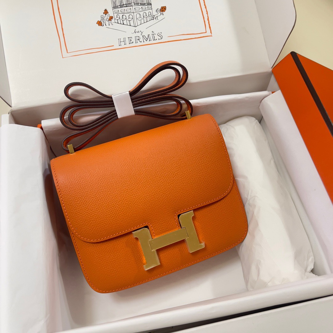 Hermes Constance 18 Mini Shoulder Bag In Orange Epsom Leather